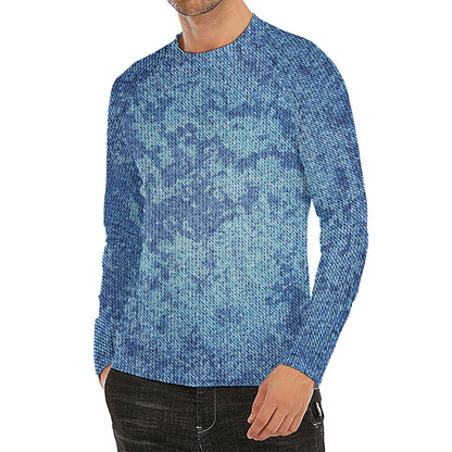 Acid Wash Denim Jeans Pattern Print Men's Long Sleeve Rash Guard