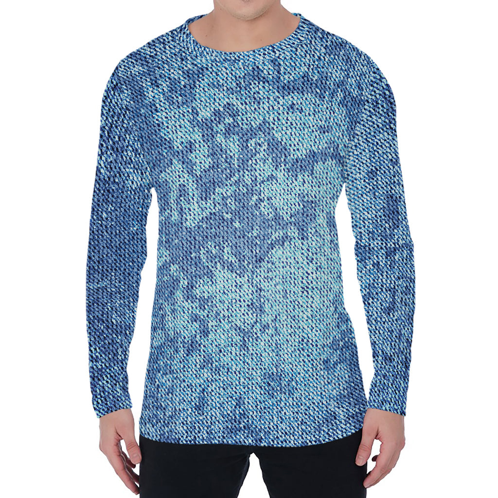 Acid Wash Denim Jeans Pattern Print Men's Long Sleeve T-Shirt