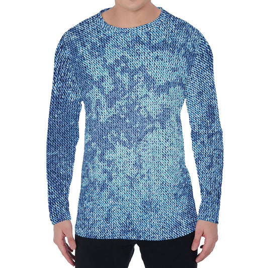 Acid Wash Denim Jeans Pattern Print Men's Long Sleeve T-Shirt
