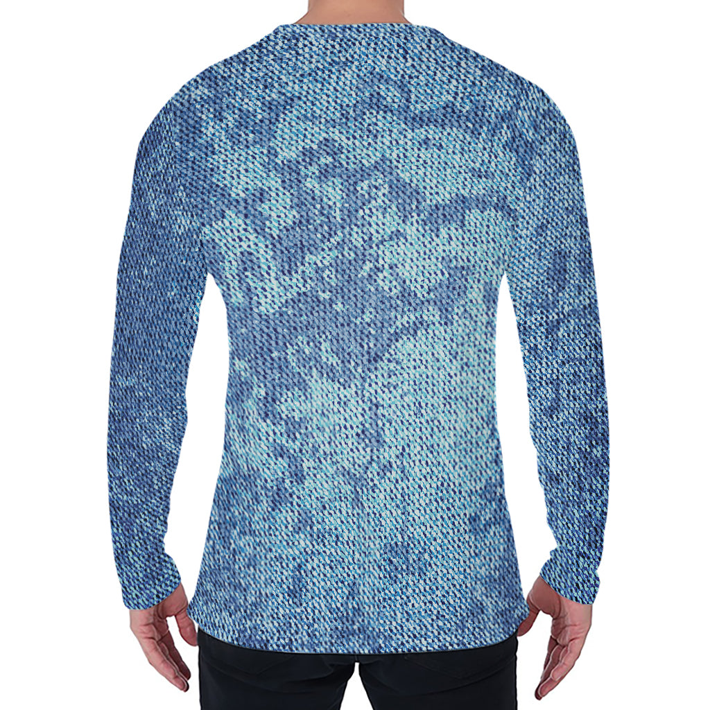 Acid Wash Denim Jeans Pattern Print Men's Long Sleeve T-Shirt