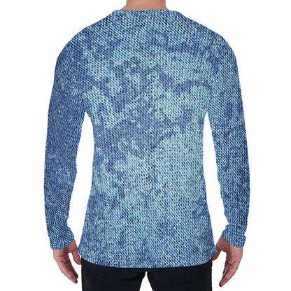 Acid Wash Denim Jeans Pattern Print Men's Long Sleeve T-Shirt