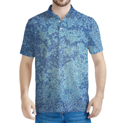 Acid Wash Denim Jeans Pattern Print Men's Polo Shirt