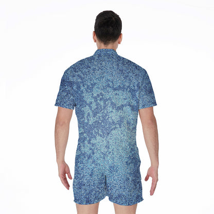 Acid Wash Denim Jeans Pattern Print Men's Rompers