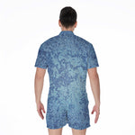 Acid Wash Denim Jeans Pattern Print Men's Rompers