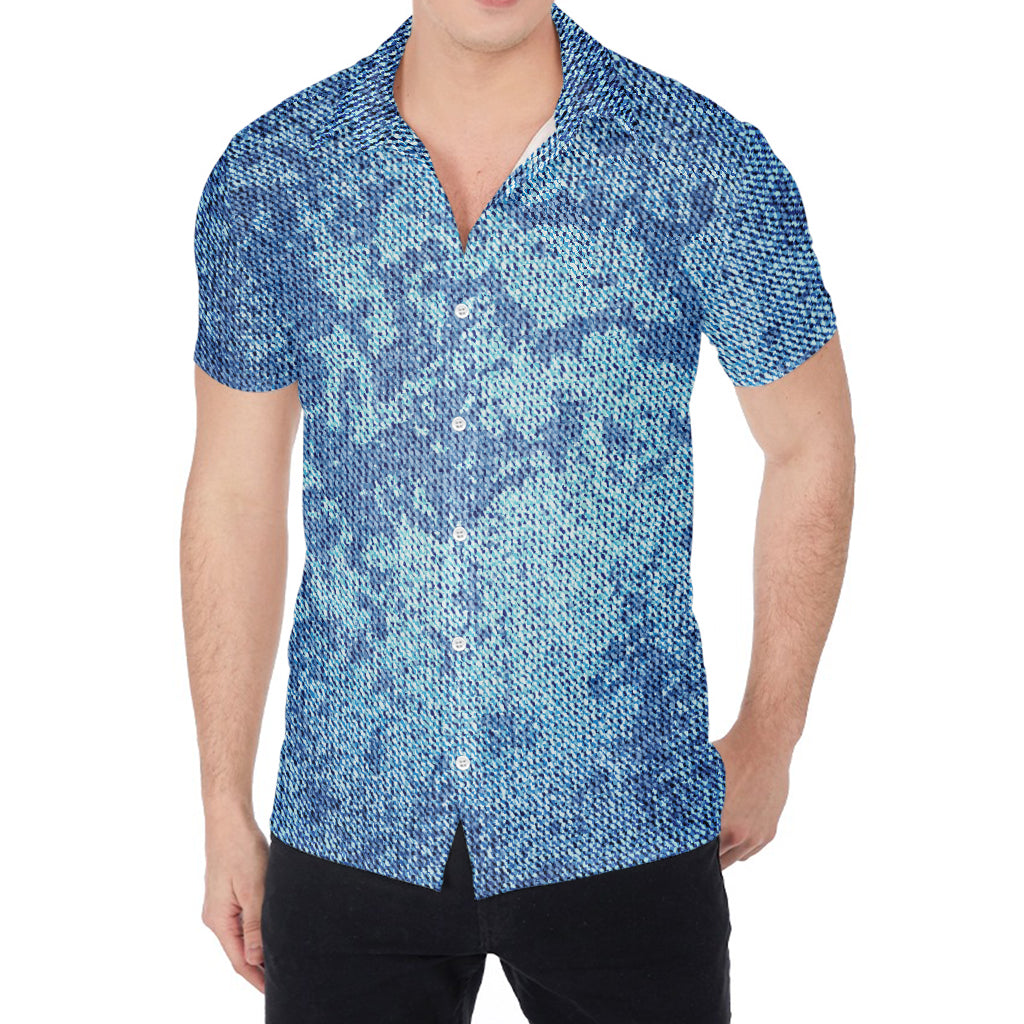 Acid Wash Denim Jeans Pattern Print Men's Shirt