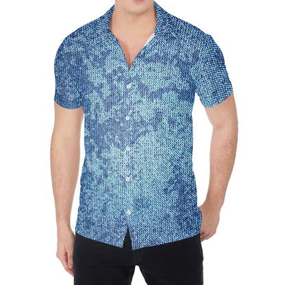 Acid Wash Denim Jeans Pattern Print Men's Shirt