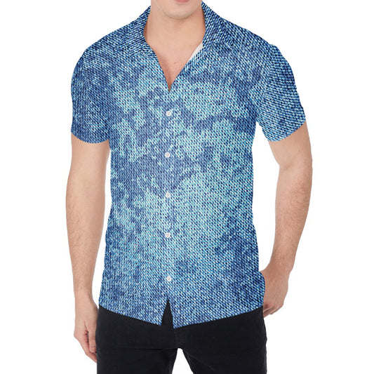 Acid Wash Denim Jeans Pattern Print Men's Shirt