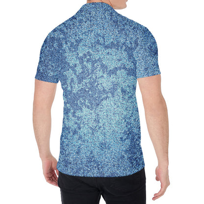 Acid Wash Denim Jeans Pattern Print Men's Shirt