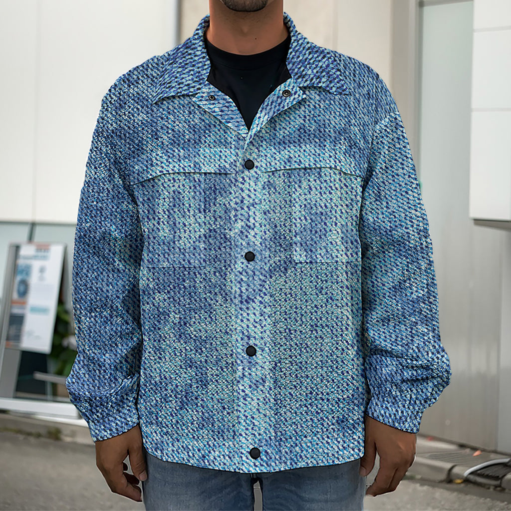 Acid Wash Denim Jeans Pattern Print Men's Shirt Jacket