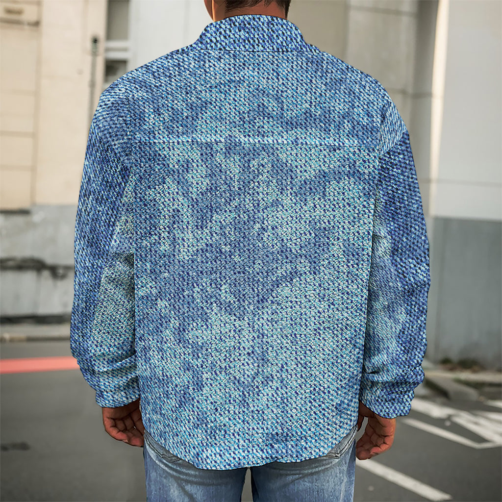 Acid Wash Denim Jeans Pattern Print Men's Shirt Jacket