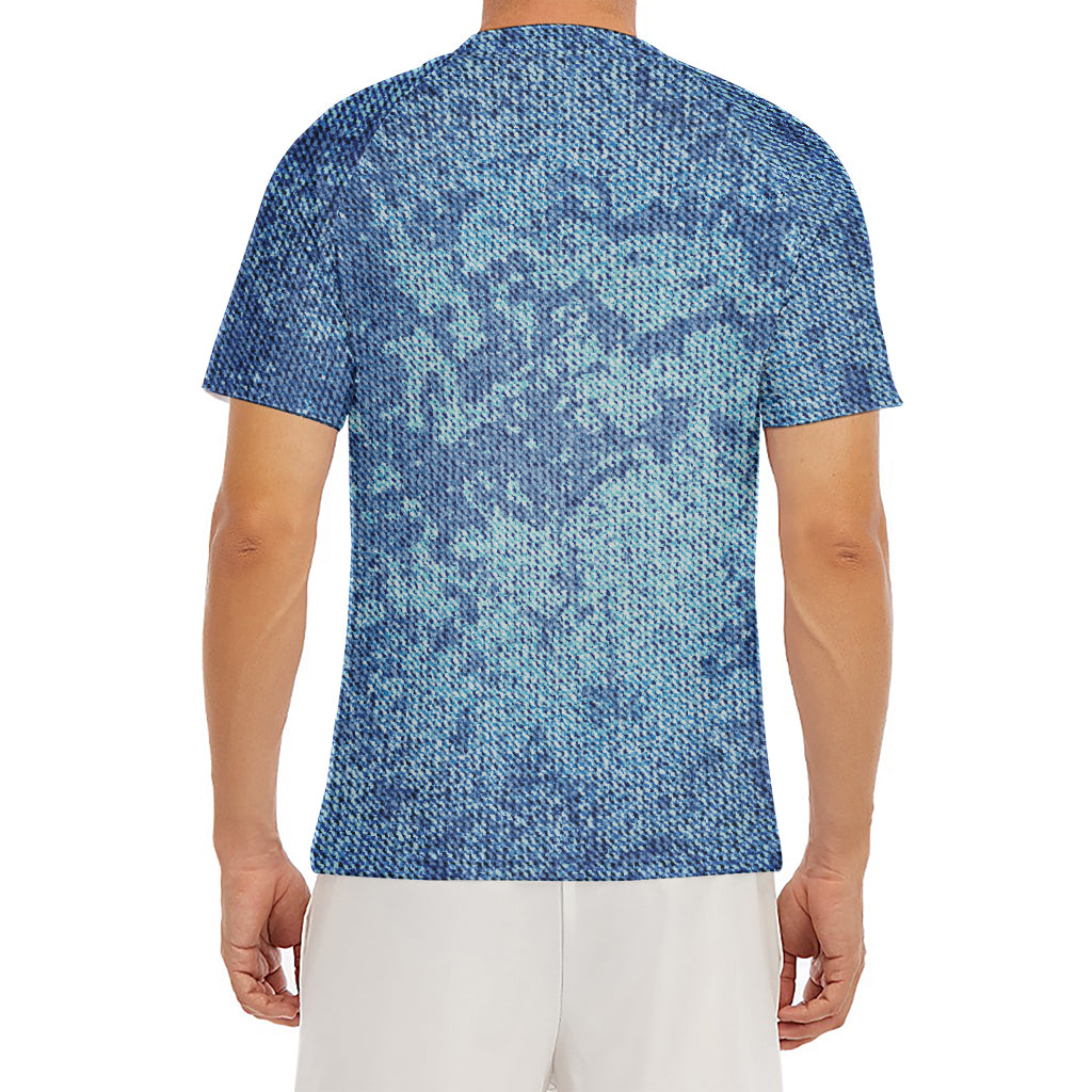 Acid Wash Denim Jeans Pattern Print Men's Short Sleeve Rash Guard