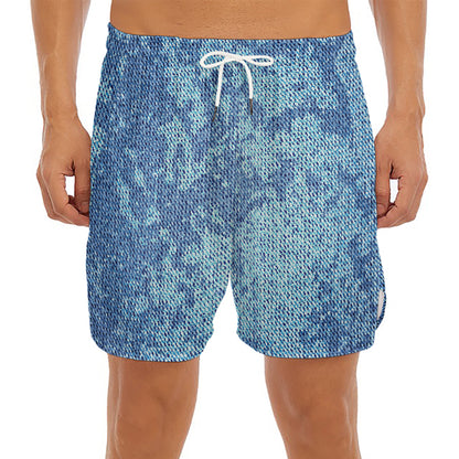 Acid Wash Denim Jeans Pattern Print Men's Split Running Shorts