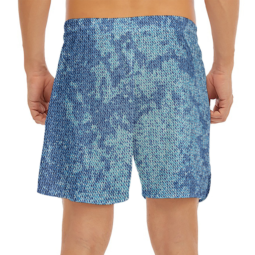 Acid Wash Denim Jeans Pattern Print Men's Split Running Shorts