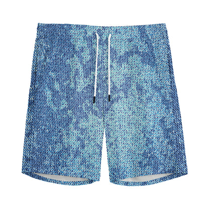 Acid Wash Denim Jeans Pattern Print Men's Sports Shorts