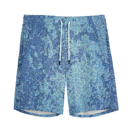 Acid Wash Denim Jeans Pattern Print Men's Sports Shorts