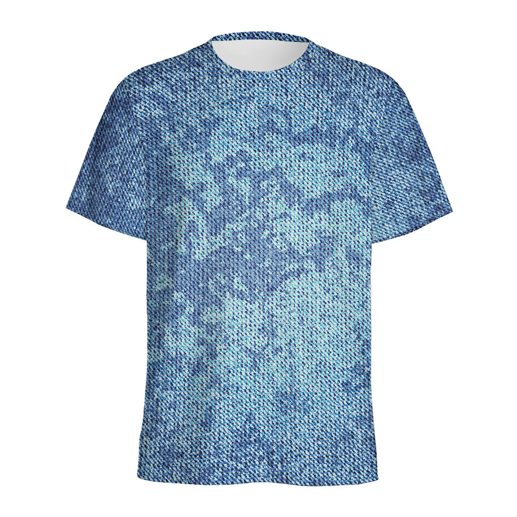 Acid Wash Denim Jeans Pattern Print Men's Sports T-Shirt