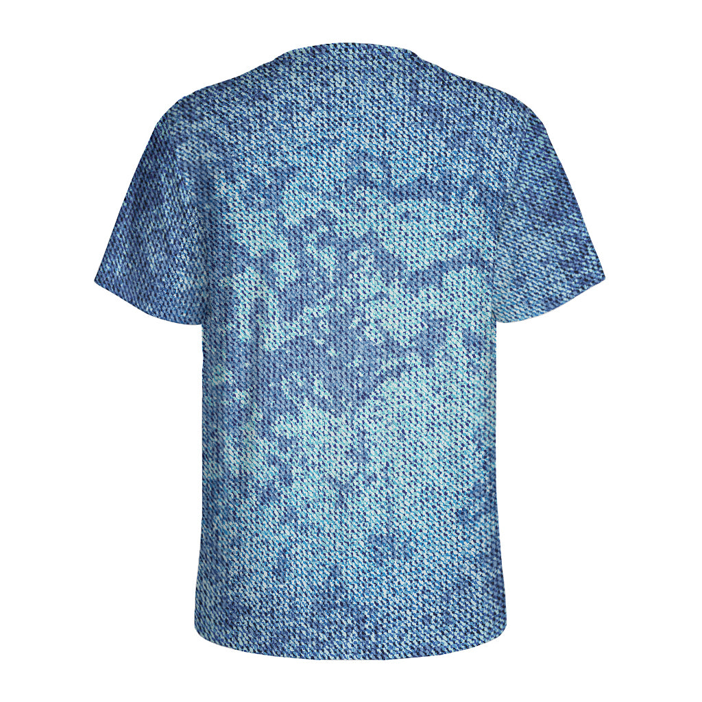 Acid Wash Denim Jeans Pattern Print Men's Sports T-Shirt