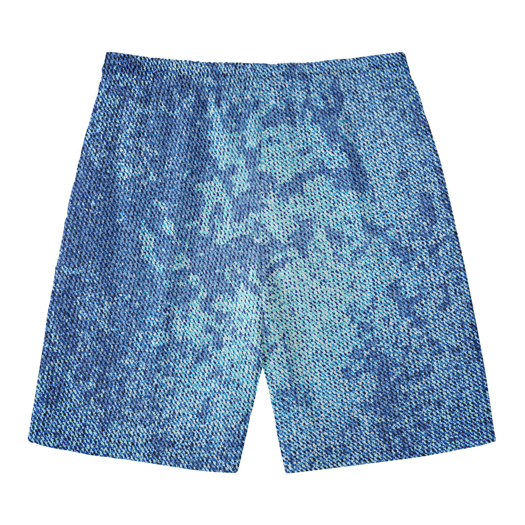 Acid Wash Denim Jeans Pattern Print Men's Swim Trunks