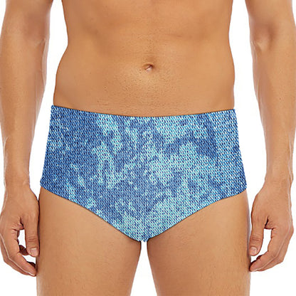 Acid Wash Denim Jeans Pattern Print Men's Triangle Swim Briefs