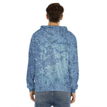 Acid Wash Denim Jeans Pattern Print Men's Velvet Pullover Hoodie