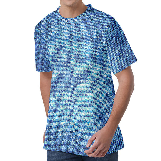 Acid Wash Denim Jeans Pattern Print Men's Velvet T-Shirt