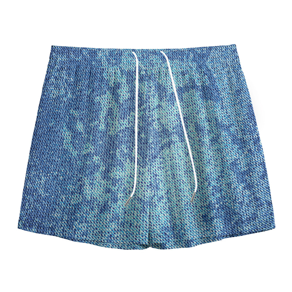 Acid Wash Denim Jeans Pattern Print Mesh Shorts