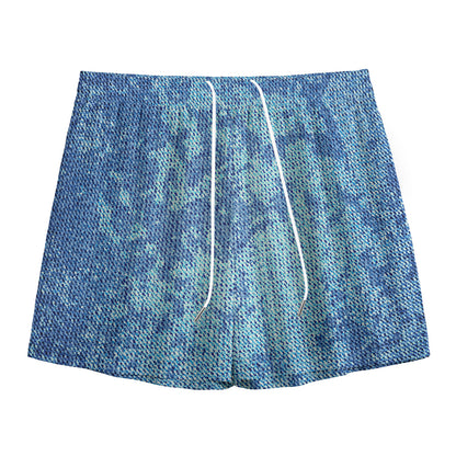 Acid Wash Denim Jeans Pattern Print Mesh Shorts