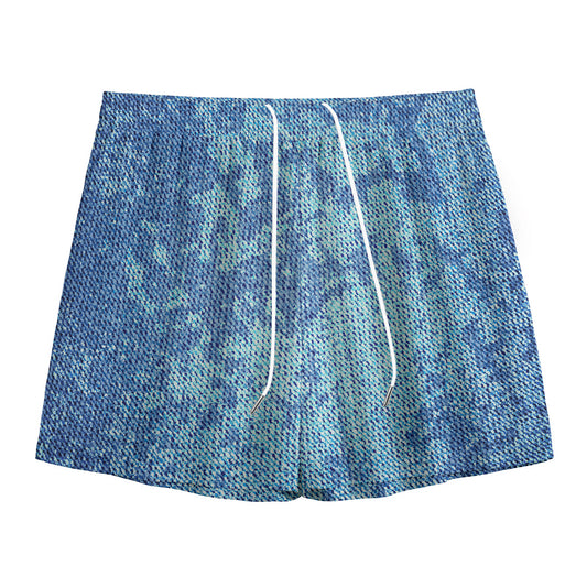 Acid Wash Denim Jeans Pattern Print Mesh Shorts