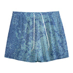 Acid Wash Denim Jeans Pattern Print Mesh Shorts