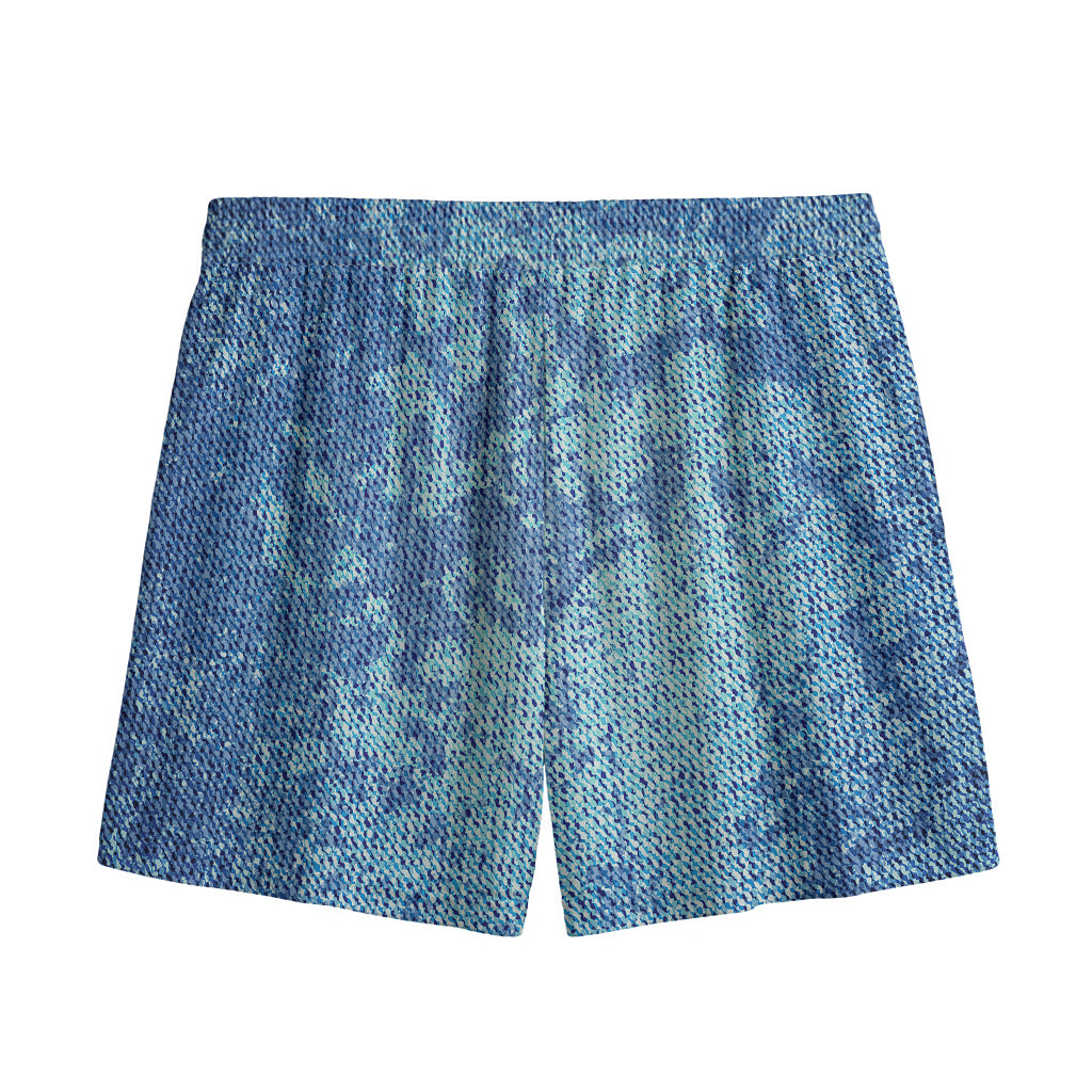 Acid Wash Denim Jeans Pattern Print Mesh Shorts