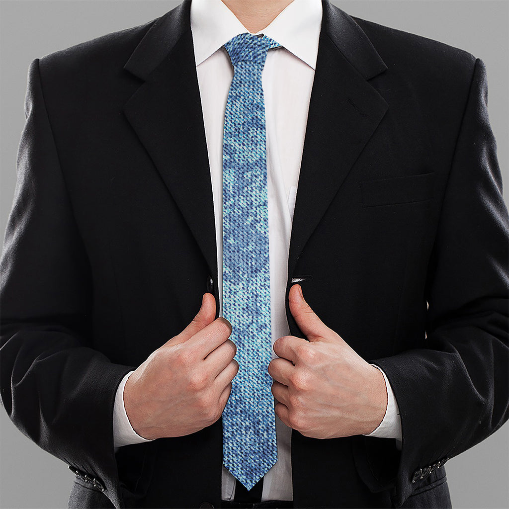 Acid Wash Denim Jeans Pattern Print Necktie