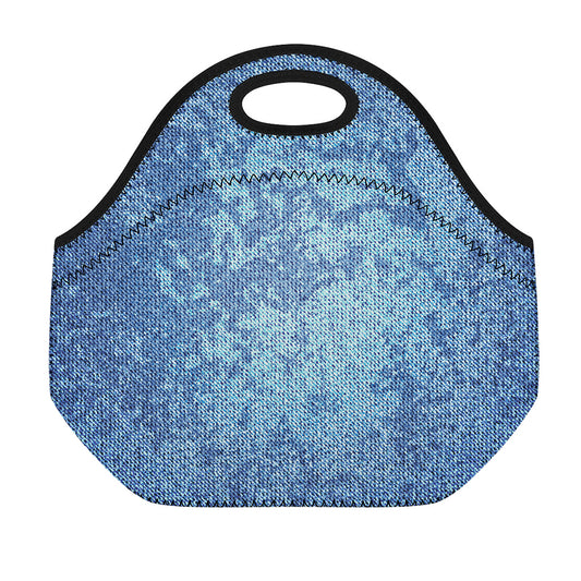 Acid Wash Denim Jeans Pattern Print Neoprene Lunch Bag