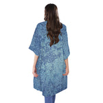 Acid Wash Denim Jeans Pattern Print Open Front Beach Cover Up