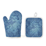 Acid Wash Denim Jeans Pattern Print Oven Mitt And Pot Holder Set