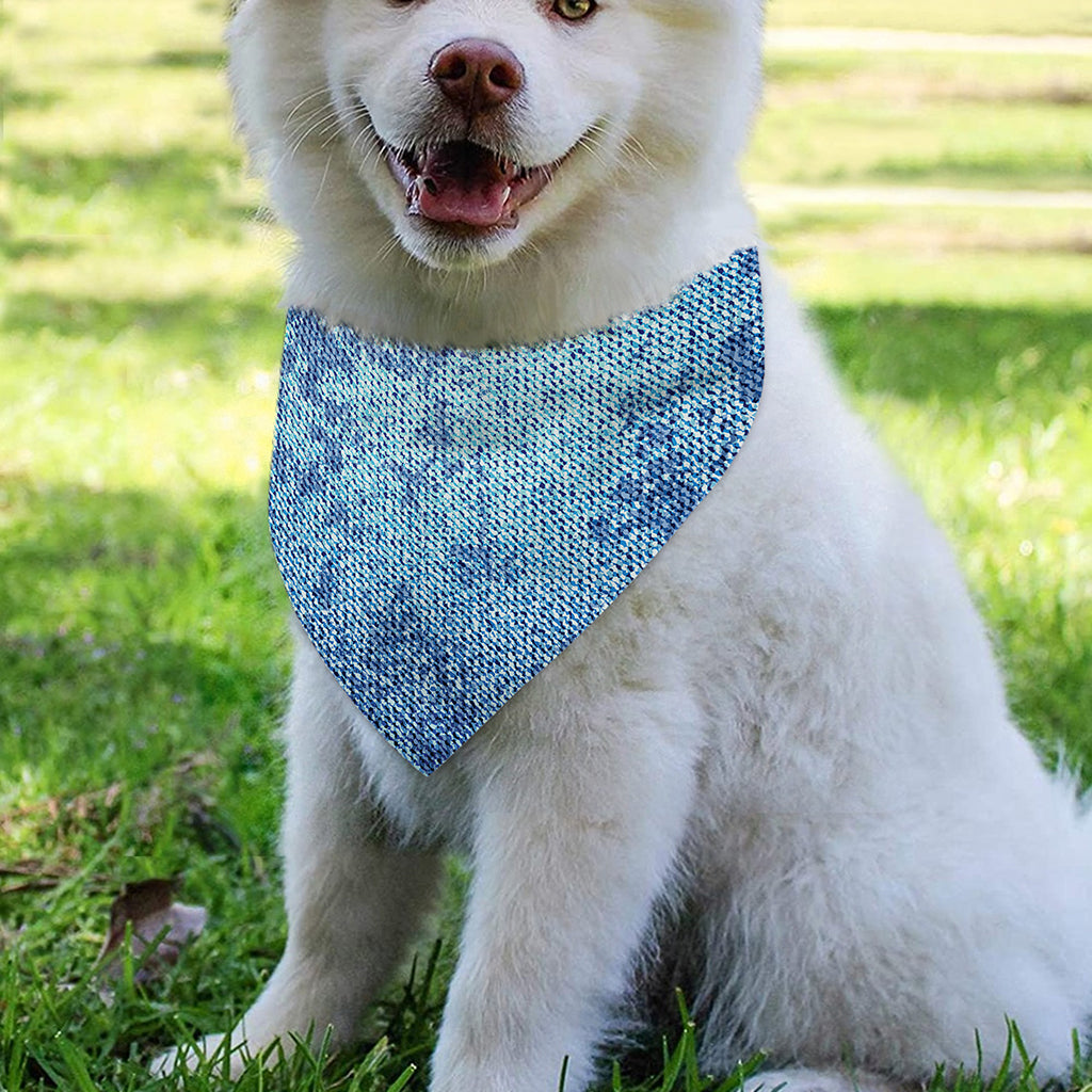 Acid Wash Denim Jeans Pattern Print Over The Collar Dog Bandana