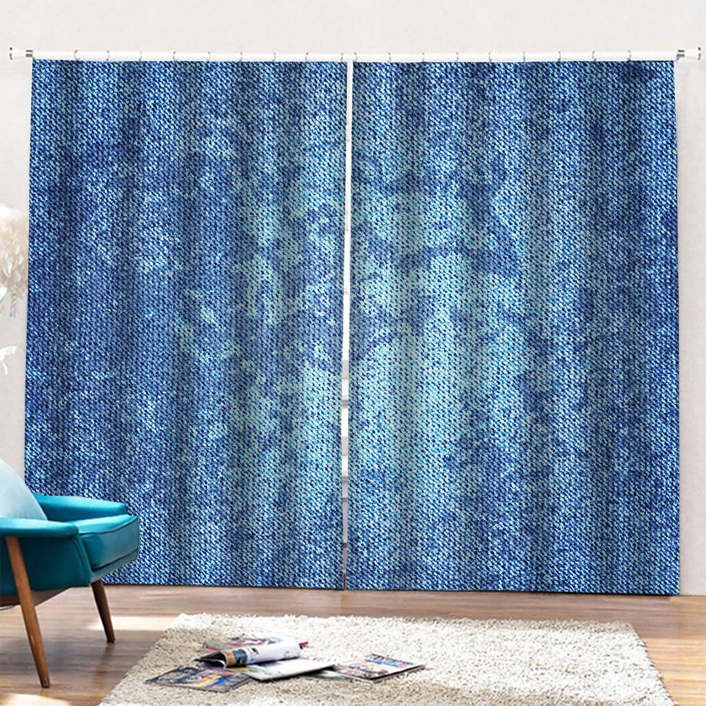 Acid Wash Denim Jeans Pattern Print Pencil Pleat Curtains