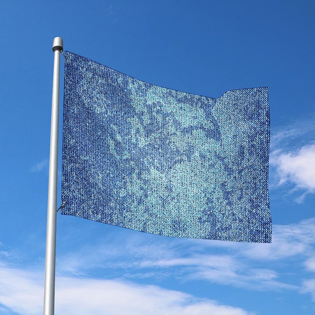 Acid Wash Denim Jeans Pattern Print Polyester Flag
