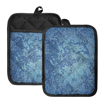 Acid Wash Denim Jeans Pattern Print Pot Holders With Pocket
