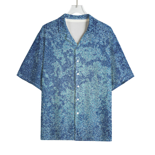 Acid Wash Denim Jeans Pattern Print Rayon Hawaiian Shirt