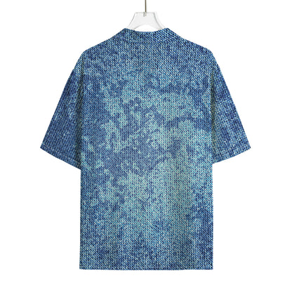 Acid Wash Denim Jeans Pattern Print Rayon Hawaiian Shirt