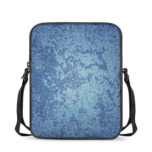 Acid Wash Denim Jeans Pattern Print Rectangular Crossbody Bag