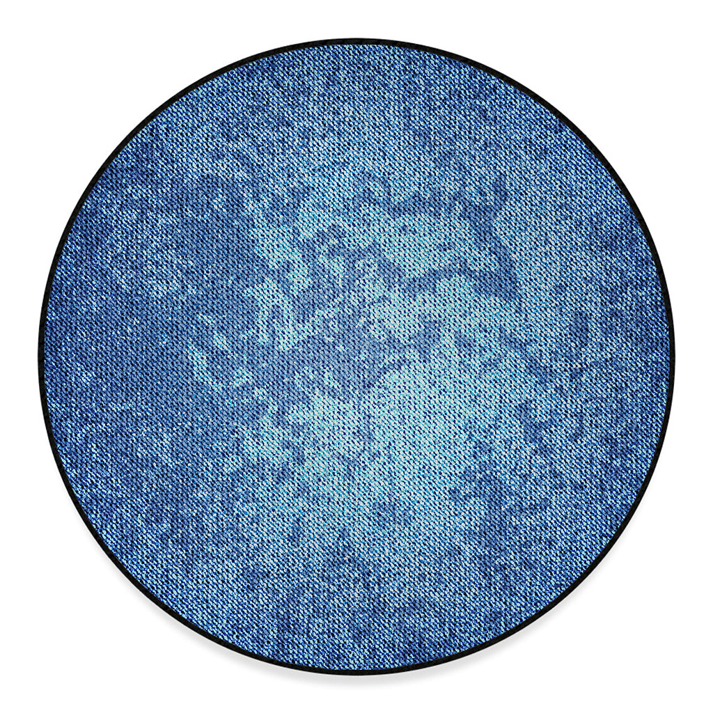 Acid Wash Denim Jeans Pattern Print Round Floor Mat