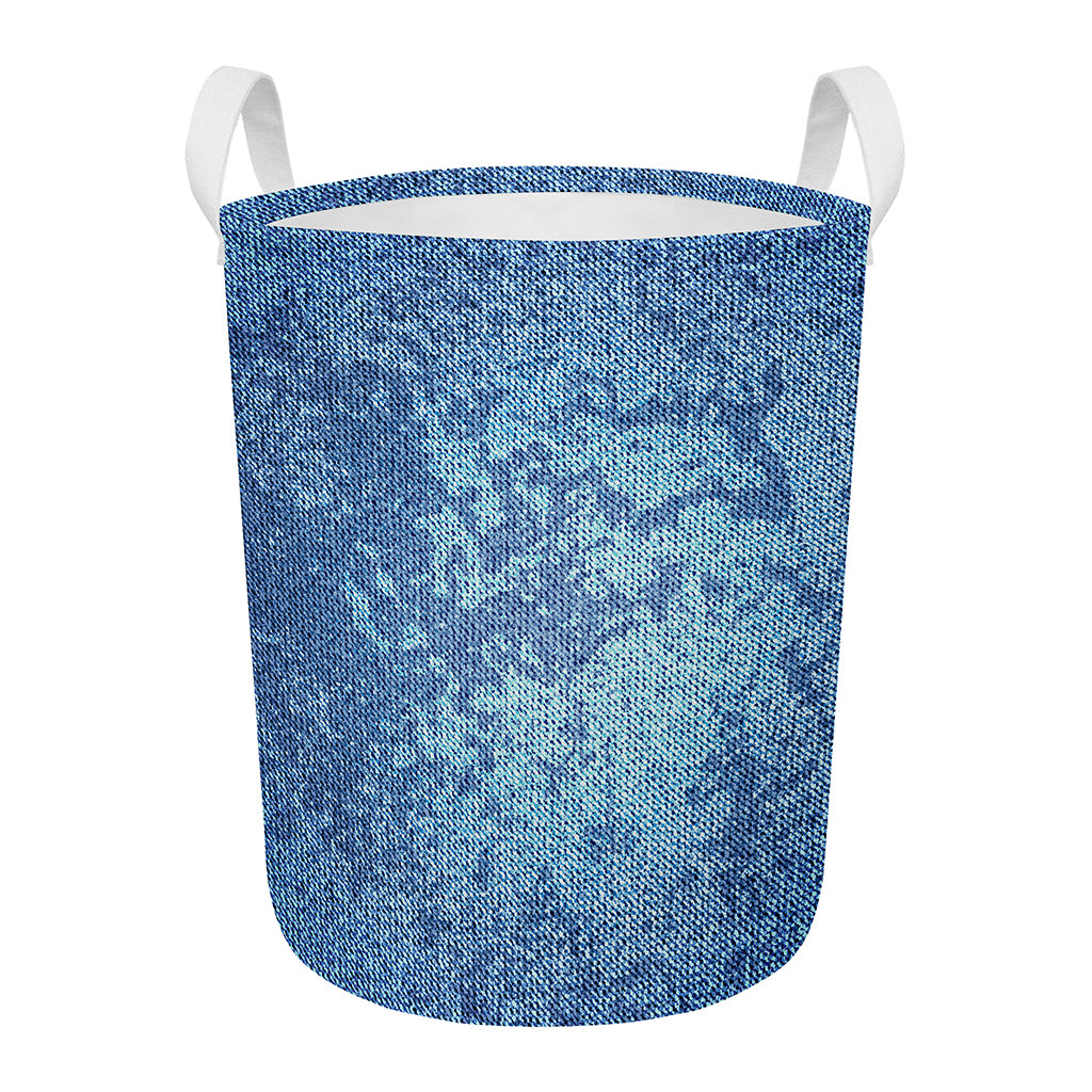 Acid Wash Denim Jeans Pattern Print Round Laundry Basket