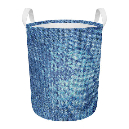 Acid Wash Denim Jeans Pattern Print Round Laundry Basket