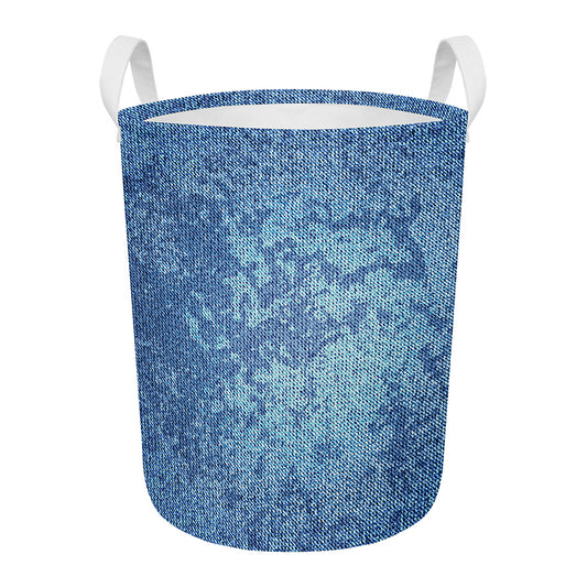 Acid Wash Denim Jeans Pattern Print Round Laundry Basket