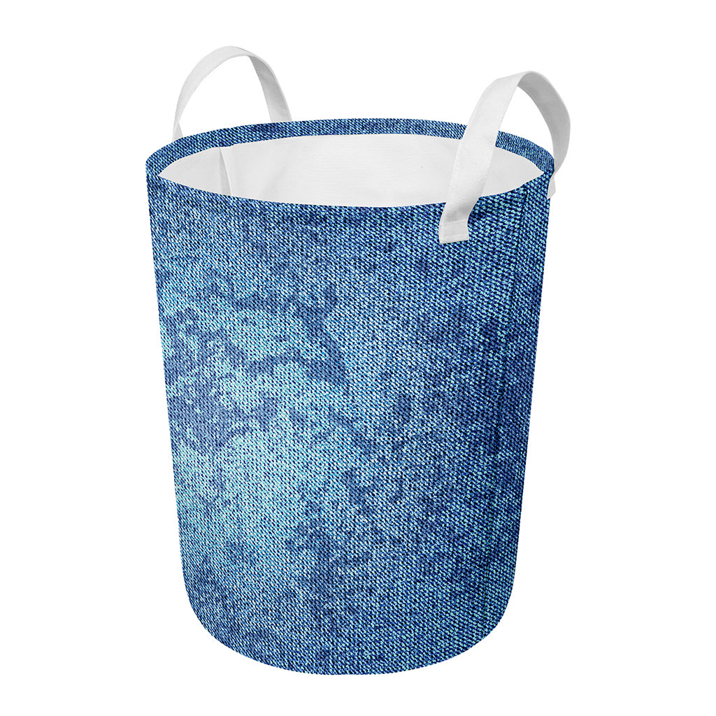 Acid Wash Denim Jeans Pattern Print Round Laundry Basket
