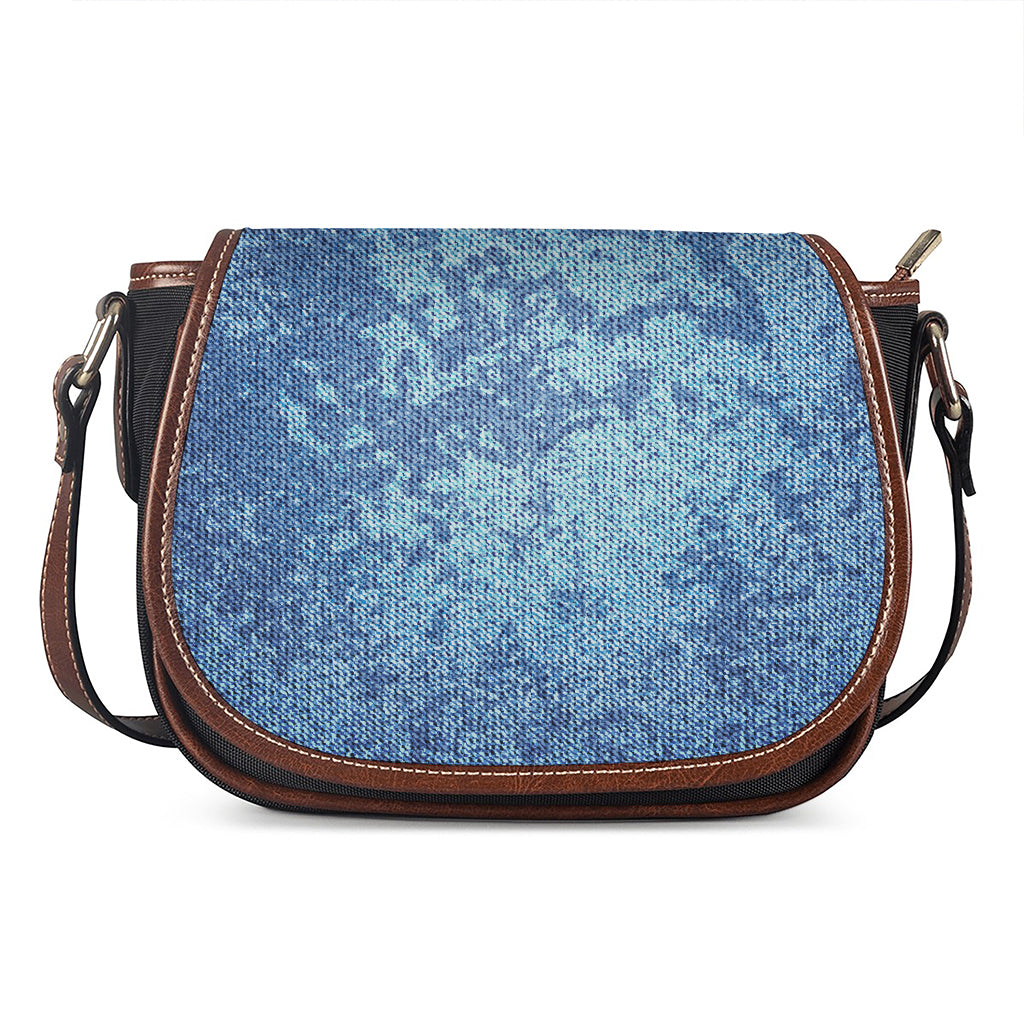 Acid Wash Denim Jeans Pattern Print Saddle Bag