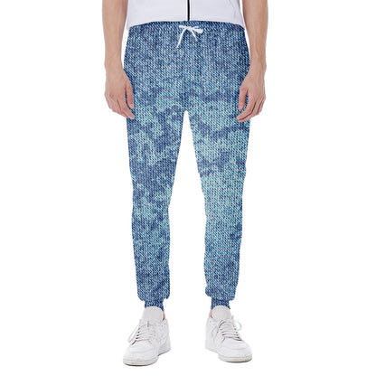 Acid Wash Denim Jeans Pattern Print Scuba Joggers