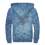 Acid Wash Denim Jeans Pattern Print Sherpa Lined Zip Up Hoodie