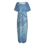 Acid Wash Denim Jeans Pattern Print Short Sleeve Long Nightdress